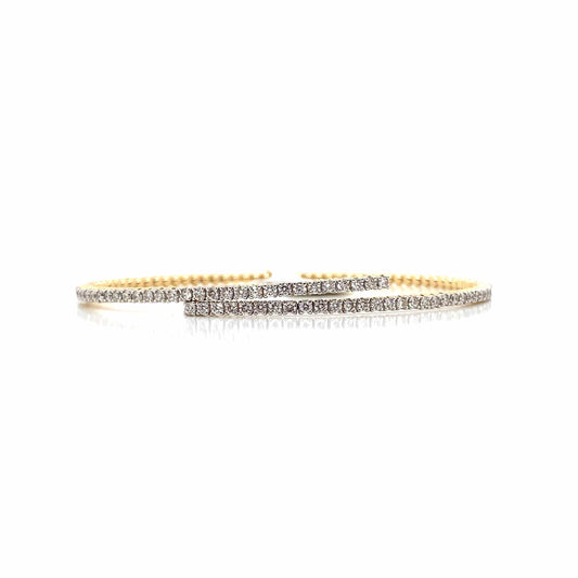 14K YELLOW GOLD 1.11CT TW NATURAL ROUND BRILLIANT DIAMOND COIL STYLE FLEX BRACELET