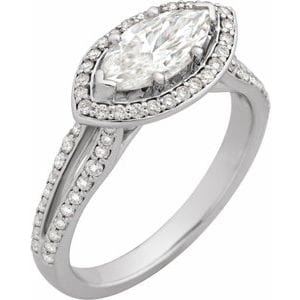 Rings 14K White 10x5 mm Marquise 3/8 CTW Natural Diamond Semi-Set Engagement Ring