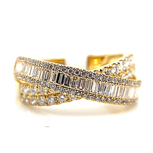 18K YELLOW GOLD 1.09 CT TW NATURAL ROUND BRILLIANT AND BAGUETTE DIAMOND BAND