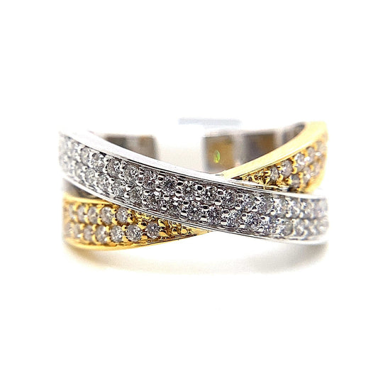 18K YELLOW AND WHITE GOLD .58 CT TW NATURAL ROUND BRILLIANT DIAMOND ACCENT CRISS CROSS STYLE RING