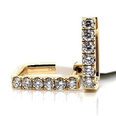 18K YELLOW GOLD .37 CT TW NATURAL ROUND BRILLIANT DIAMOND SQUARE SHAPE HOOP STYLE EARRINGS