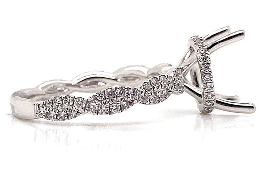 18K WHITE GOLD NO CENTER (10X8 MM OVAL) .50 CT TW NATURAL ROUND BRILLIANT DIAMOND ACCENT INFINITY HIDDEN HALO STYLE RING