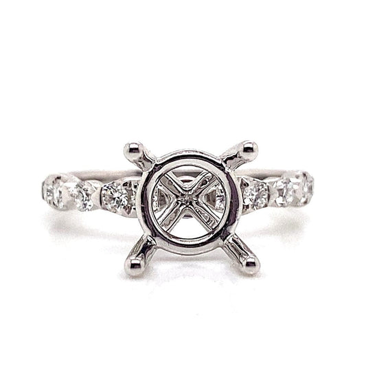 18K WHITE GOLD NO CENTER (8 MM RBC) .36 CT TW NATURAL ROUND BRILLIANT DIAMOND ACCENT ART DECO STYLE ENGAGEMENT RING