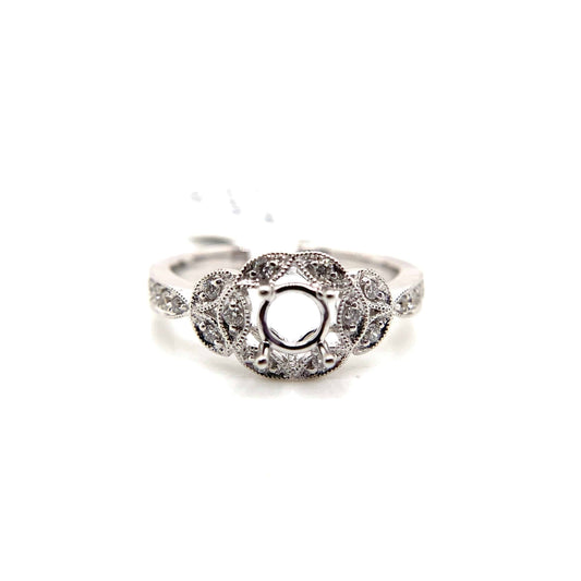 18K WHITE GOLD .22 CT TW NATURAL DIAMOND ACCENT NO CENTER 5.5 MMRBC ART DECO HALO STYLE RING