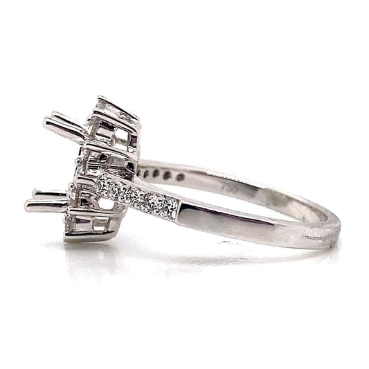 18K WHITE GOLD NO CENTER (8X6 MM OVAL) .62 CT TW NATURAL ROUND BRILLIANT DIAMOND ACCENT HALO STYLE RING