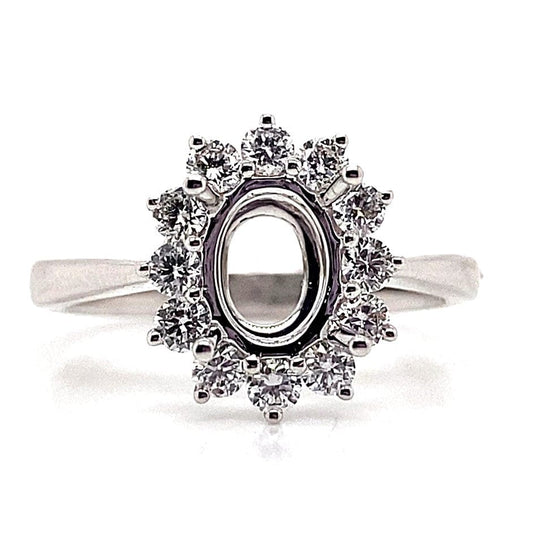 18K WHITE GOLD NO CENTER (8X6 MM OVAL) .51 CT TW NATURAL ROUND BRILLIANT DIAMOND ACCENT HALO STYLE RING