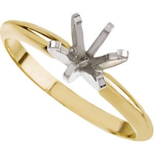 Rings 14K Yellow & White 5.4-5.7 mm Round Pre-Notched 6-Prong Solitaire Ring Mounting
