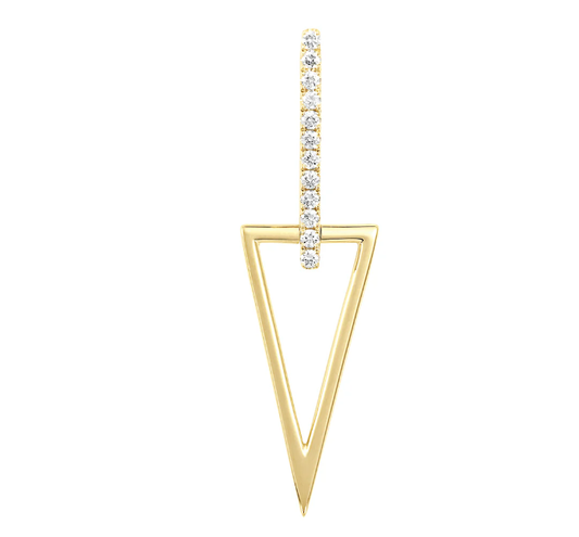 Presenting the exquisite 14K yellow gold necklace, showcasing a triangle-shaped pendant embellished with a dazzling .15ct TW round brilliant lab-grown diamond bar.