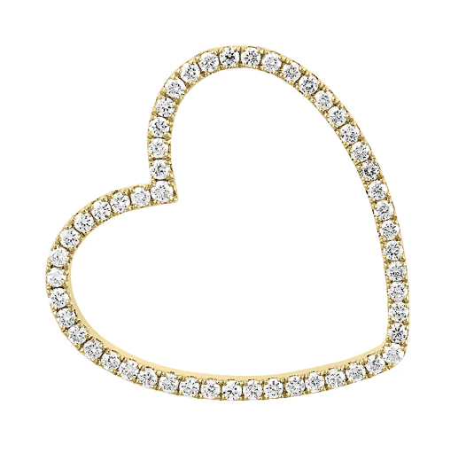 14K yellow gold heart-shaped pendant featuring round brilliant lab-grown diamonds totaling .52 carats, set against a pristine white background.