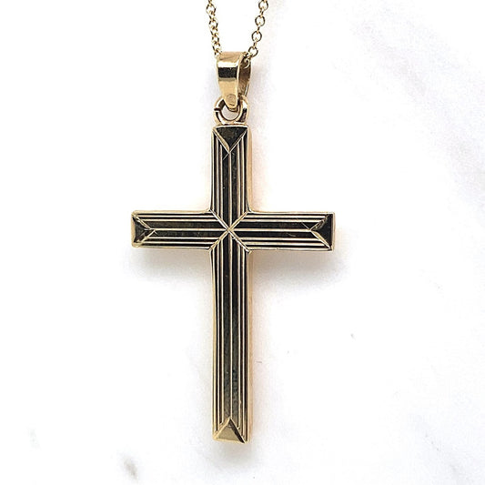 14K YELLOW GOLD CROSS AND CHAIN   ESTATE