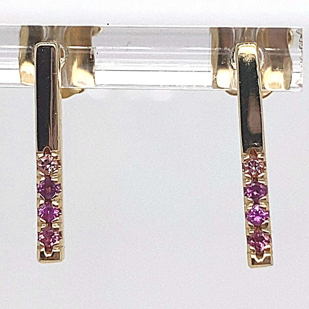 christopher fine diamonds 14k yellow gold natural round brilliant pink sapphire accent dangle style earrings