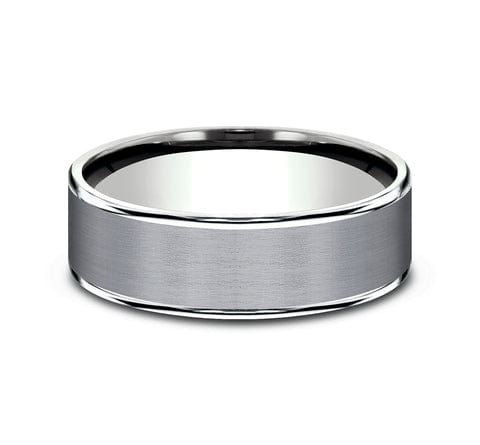 14K WHITE GOLD & GREY TANTALUM MEN'S BAND SATIN CENTER POLISHED EDGES 6.5MM SIZE 10