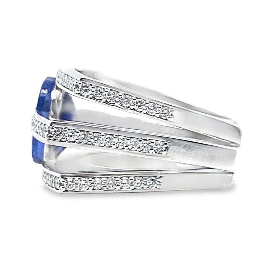14K WHITE GOLD 1.80 CT TW 4.74 CT TANZANITE 3 BAND DESIGN RING