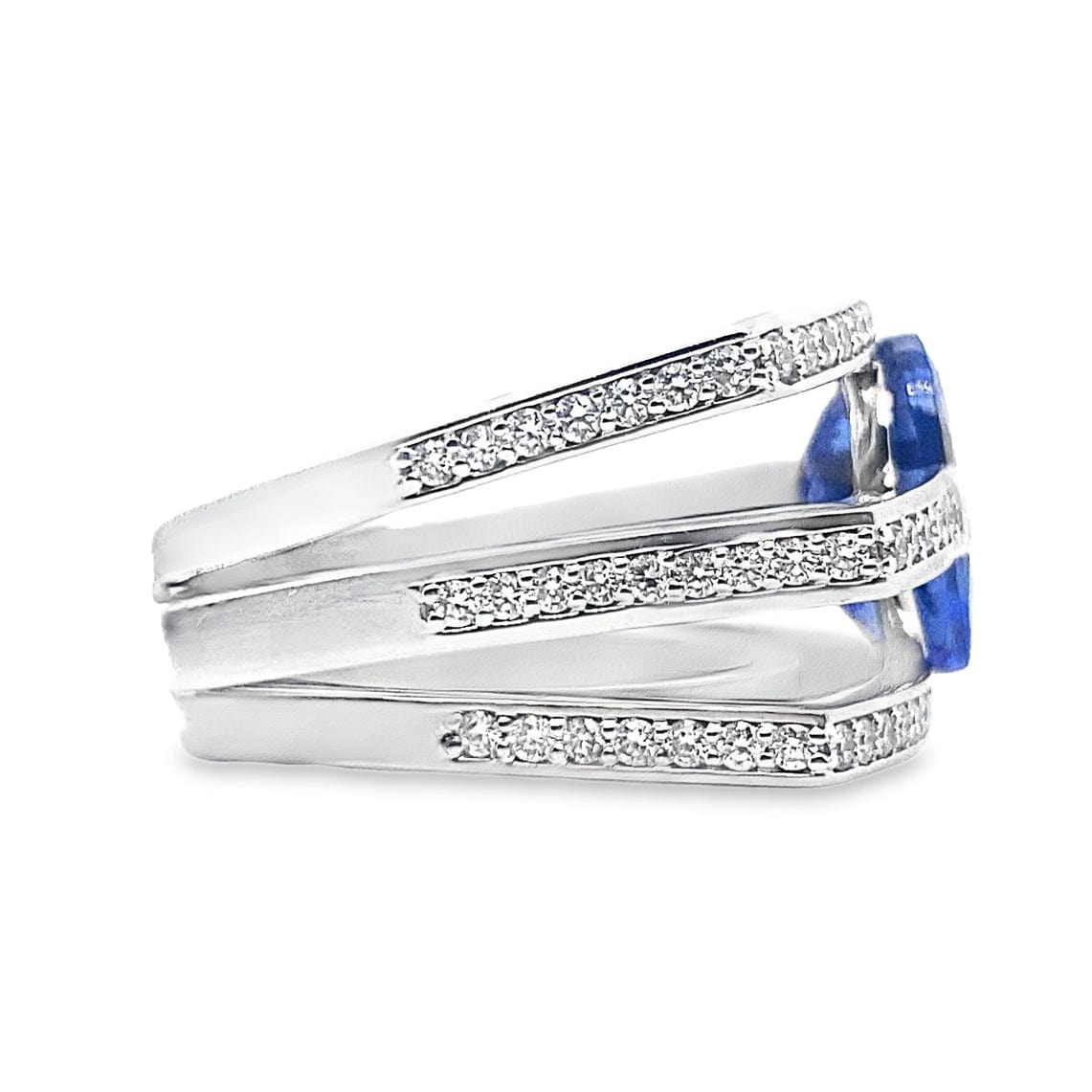 14K WHITE GOLD 1.80 CT TW 4.74 CT TANZANITE 3 BAND DESIGN RING