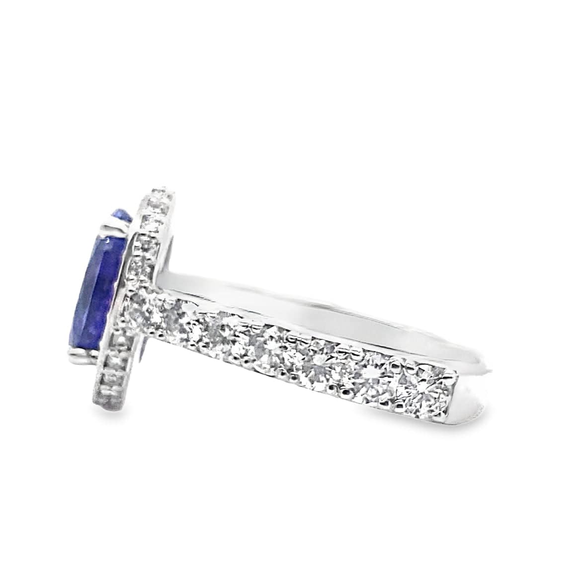 14K WHITE GOLD 4.22 CT OVAL TANZANITE AAA QUALITY 3.15 CT TW NATURAL ROUND BRILLIANT DIAMOND ACCENT HALO STYLE RING WITH A SQUARE SHANK