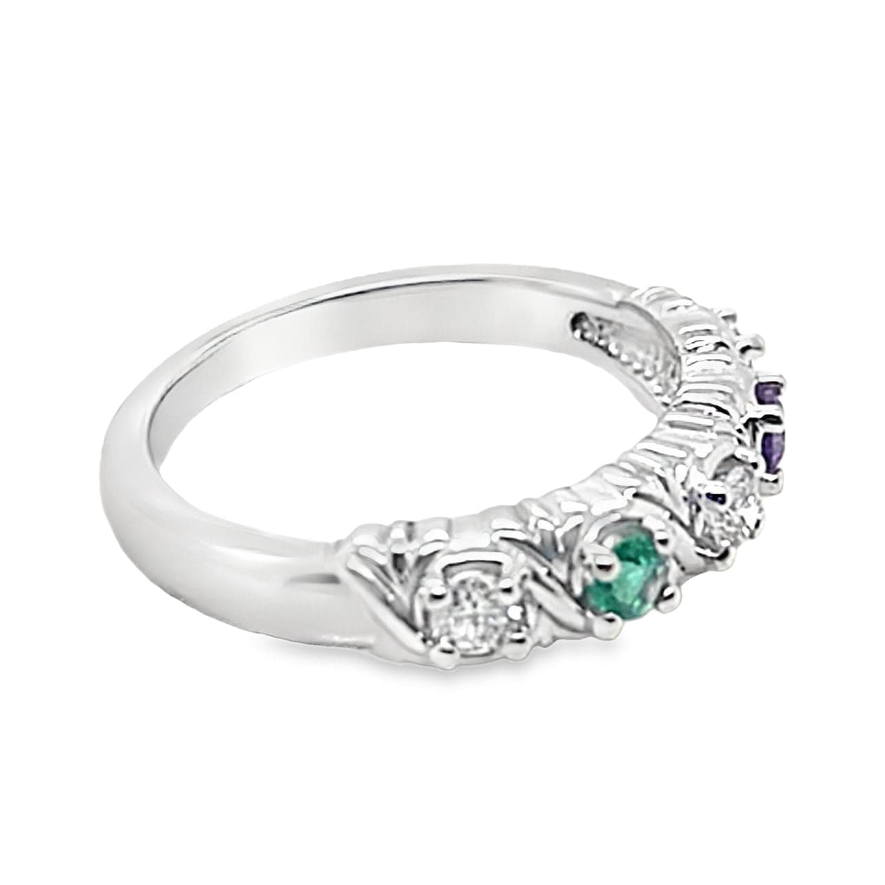 14K WHITE GOLD .15 CT TW AMETHYYST EMERALD ACCENT RING