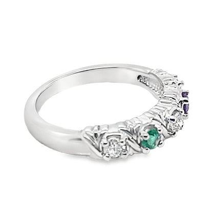 14K WHITE GOLD .15 CT TW AMETHYYST EMERALD ACCENT RING