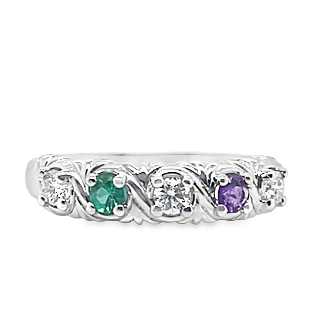 14K WHITE GOLD .15 CT TW AMETHYYST EMERALD ACCENT RING