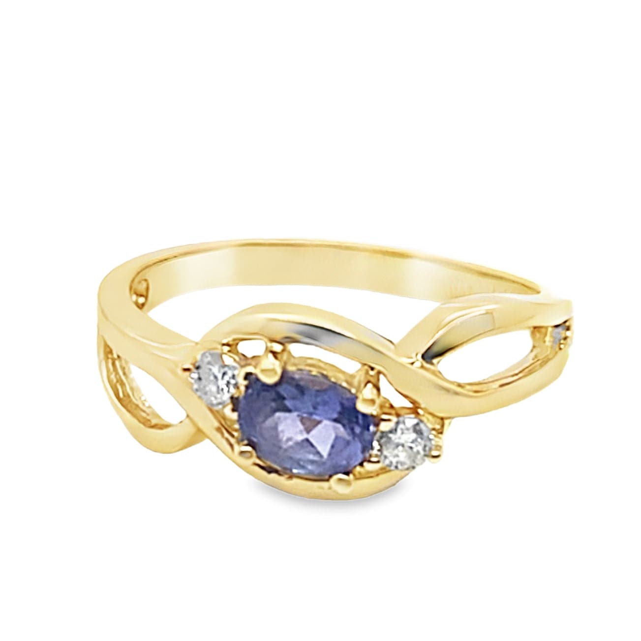 14K YELLOW GOLD 1/2 CT OVAL TANZANITE CENTER .12 CT TW NATURAL ROUND BRILLIANT DIAMOND ACCENT INFINITY STYLE RING