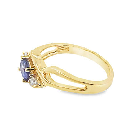 14K YELLOW GOLD 1/2 CT OVAL TANZANITE CENTER .12 CT TW NATURAL ROUND BRILLIANT DIAMOND ACCENT INFINITY STYLE RING