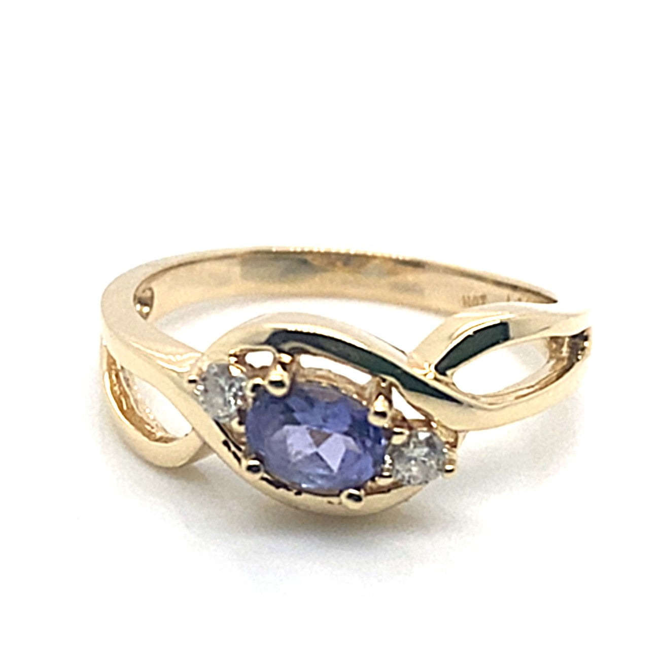 christopher fine diamonds 14k yellow gold 1/2 ct oval tanzanite center    .12 ct tw natural round brilliant diamond accent    infinity style  ring