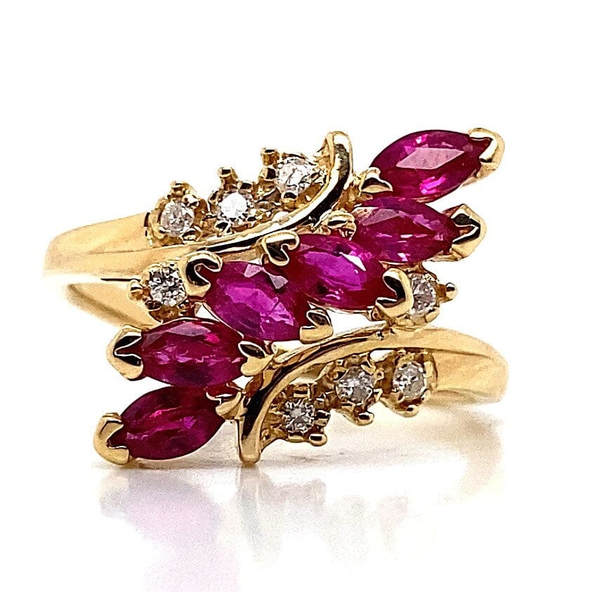 14K YELLOW GOLD 3/4 CT RUBY AND 1/4 CT DIAMOND COCKTAIL RING