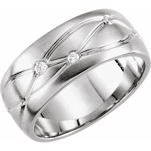 Rings 14K White 1/5 CTW Natural Diamond Grooved Band Size 7