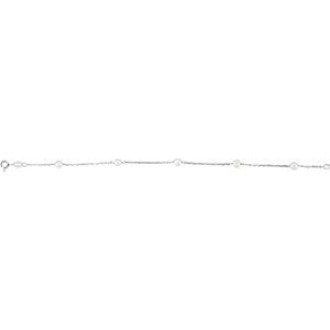 Bracelets Sterling Silver Cultured White Freshwater Pearl 5-Station 7" Bracelet