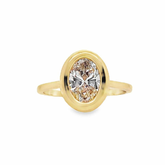 14K YELLOW GOLD 1.50CT OVAL LAB GROWN DIAMOND BEZEL SET RING