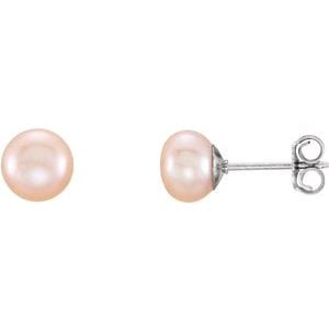 Earrings Sterling Silver 6-7 mm Cultured Pink Freshwater Pearl Earrings