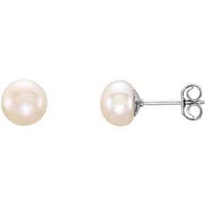 Earrings Sterling Silver 6-7 mm Cultured White Freshwater Button Pearl Earrings