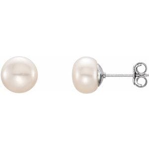 Earrings Sterling Silver 7-8 mm Cultured White Freshwater Button Pearl Earrings
