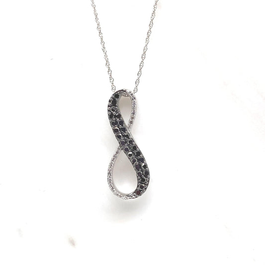 10K WHITE GOLD 1/2CT TW BLACK AND WHITE NATURAL DIAMOND INFINITY PENDANT