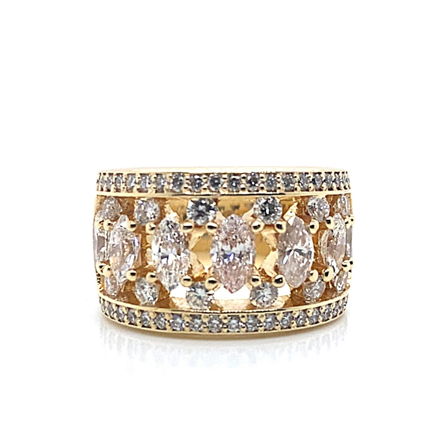 14K YELLOW GOLD .40 CT NATURAL PINK DIAMOND CENTER 2.70 CT TW NATURAL DIAMOND ACCENT FLOATING STYLE BAND