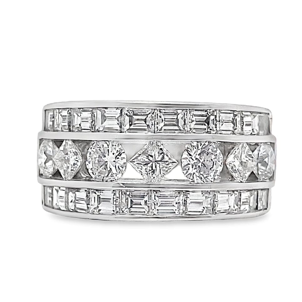 14K WHITE GOLD 2.25 CT TW NATURAL BAGUETTE PRINCESS AND ROUND BRILLIANT DIAMOND FASHION RING WITH A SQUARE SHANK