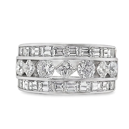 14K WHITE GOLD 2.25 CT TW NATURAL BAGUETTE PRINCESS AND ROUND BRILLIANT DIAMOND FASHION RING WITH A SQUARE SHANK