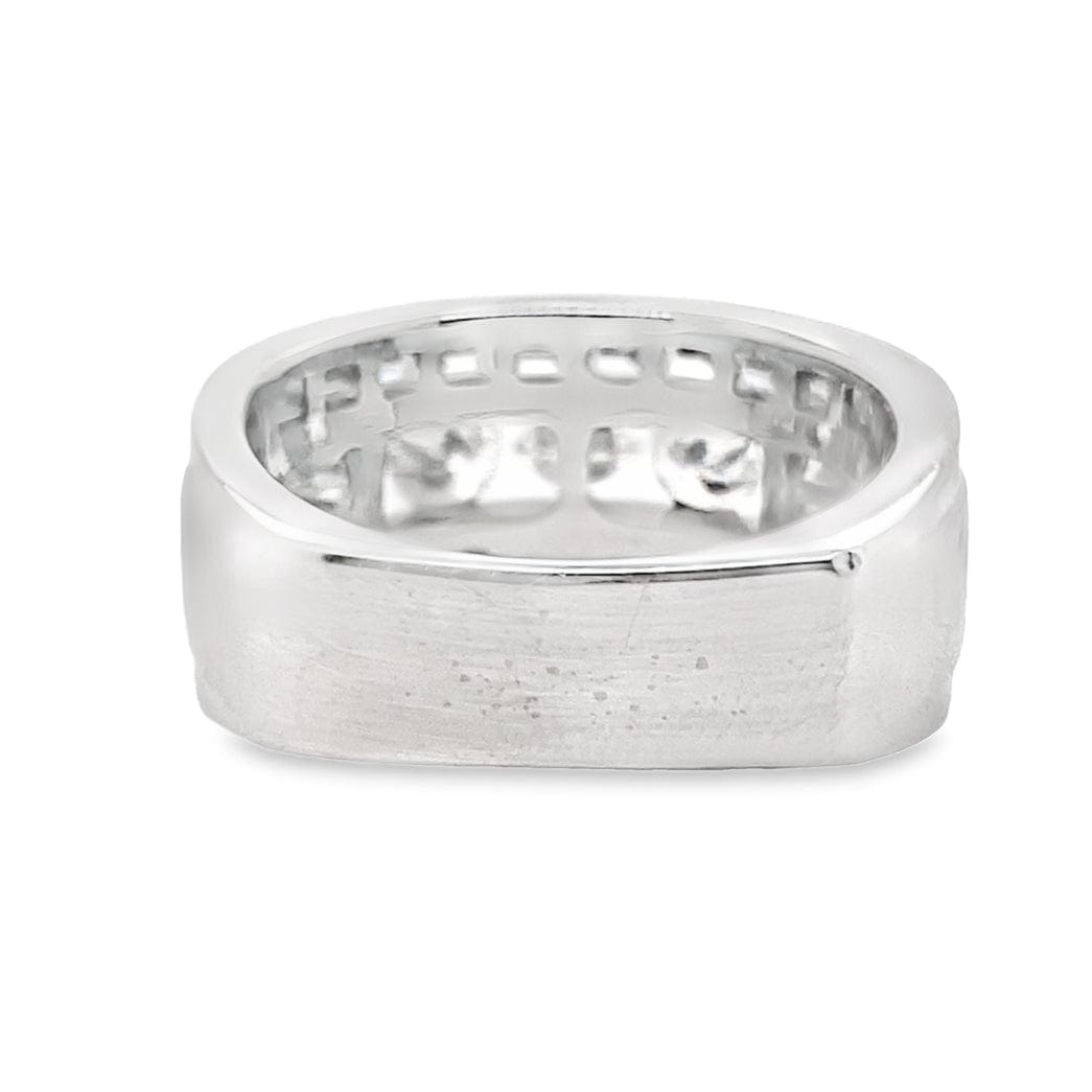 14K WHITE GOLD 2.25 CT TW NATURAL BAGUETTE PRINCESS AND ROUND BRILLIANT DIAMOND FASHION RING WITH A SQUARE SHANK