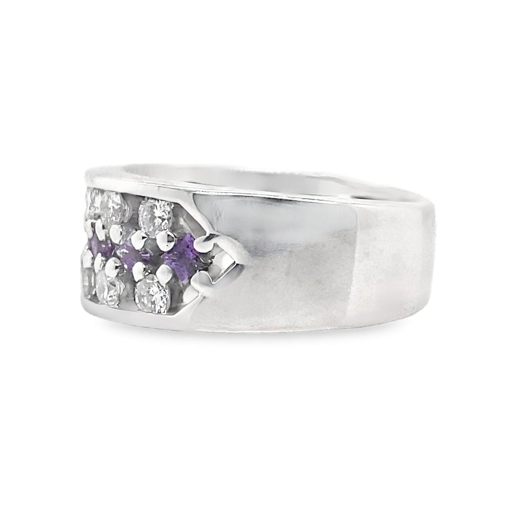 14K WHITE GOLD 1.0 CT TW NATURAL ROUND BRILLIANT DIAMOND .70 CT TW PRINCESS AMETHYST FLOATING STYLE RING