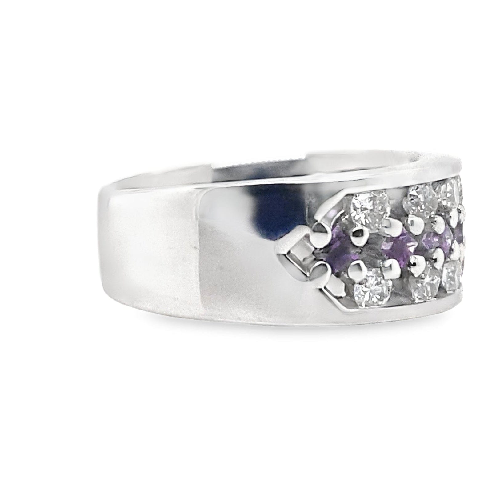 14K WHITE GOLD 1.0 CT TW NATURAL ROUND BRILLIANT DIAMOND .70 CT TW PRINCESS AMETHYST FLOATING STYLE RING
