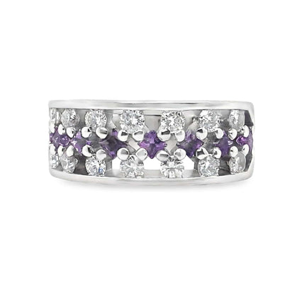 14K WHITE GOLD 1.0 CT TW NATURAL ROUND BRILLIANT DIAMOND .70 CT TW PRINCESS AMETHYST FLOATING STYLE RING