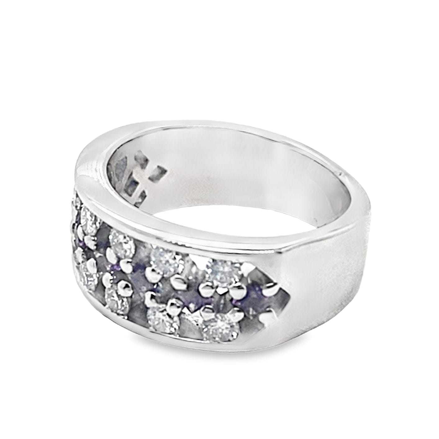 14K WHITE GOLD 1.0 CT TW NATURAL ROUND BRILLIANT DIAMOND .70 CT TW PRINCESS AMETHYST FLOATING STYLE RING