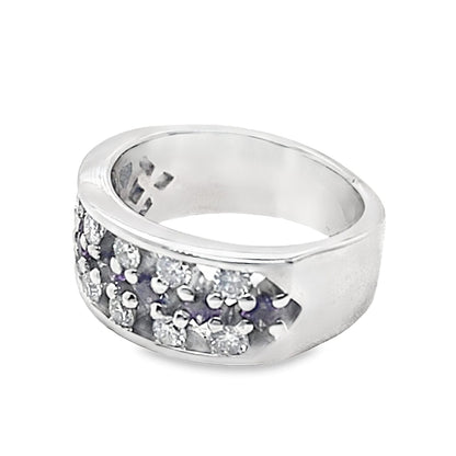 14K WHITE GOLD 1.0 CT TW NATURAL ROUND BRILLIANT DIAMOND .70 CT TW PRINCESS AMETHYST FLOATING STYLE RING