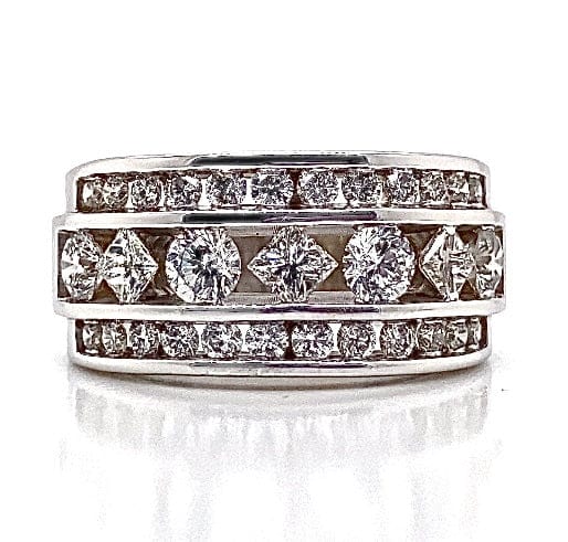 14K WHITE GOLD 1.85 CT TW NATURAL PRINCESS AND ROUND BRILLIANT DIAMOND ACCENT FLOATING CHANNEL STYLE WEDDING RING