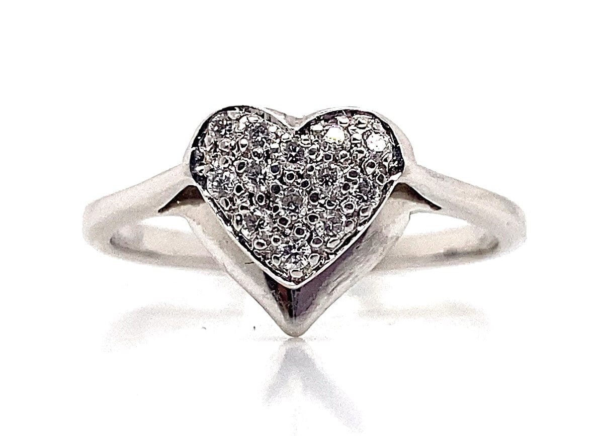 14K WHITE GOLD 1/4 CT TW PAVE HEART RING