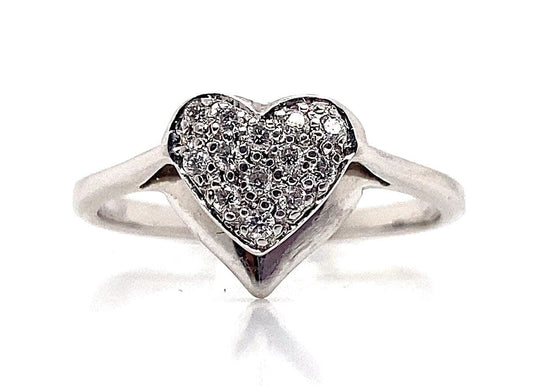 14K WHITE GOLD 1/4 CT TW PAVE HEART RING