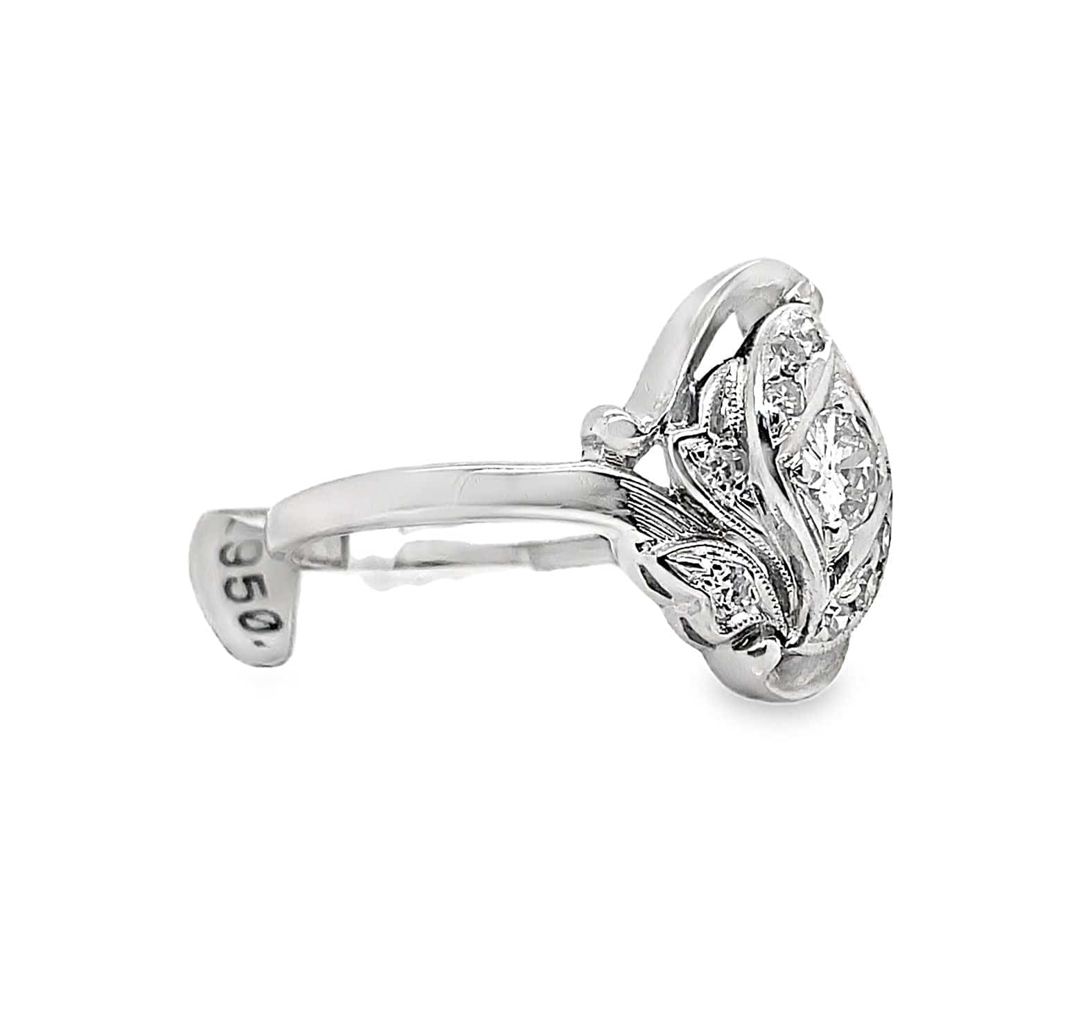 14K WHITE GOLD .25CT EUROPEAN CUT DIAMOND RING WITH ACCENTS