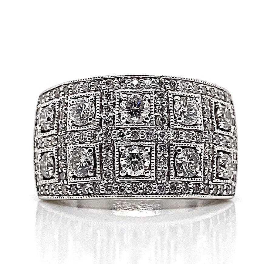 14K WHITE GOLD .80 CT TW NATURAL ROUND BRILLIANT DIAMOND ACCENT PAVE STYLE RING ESTATE