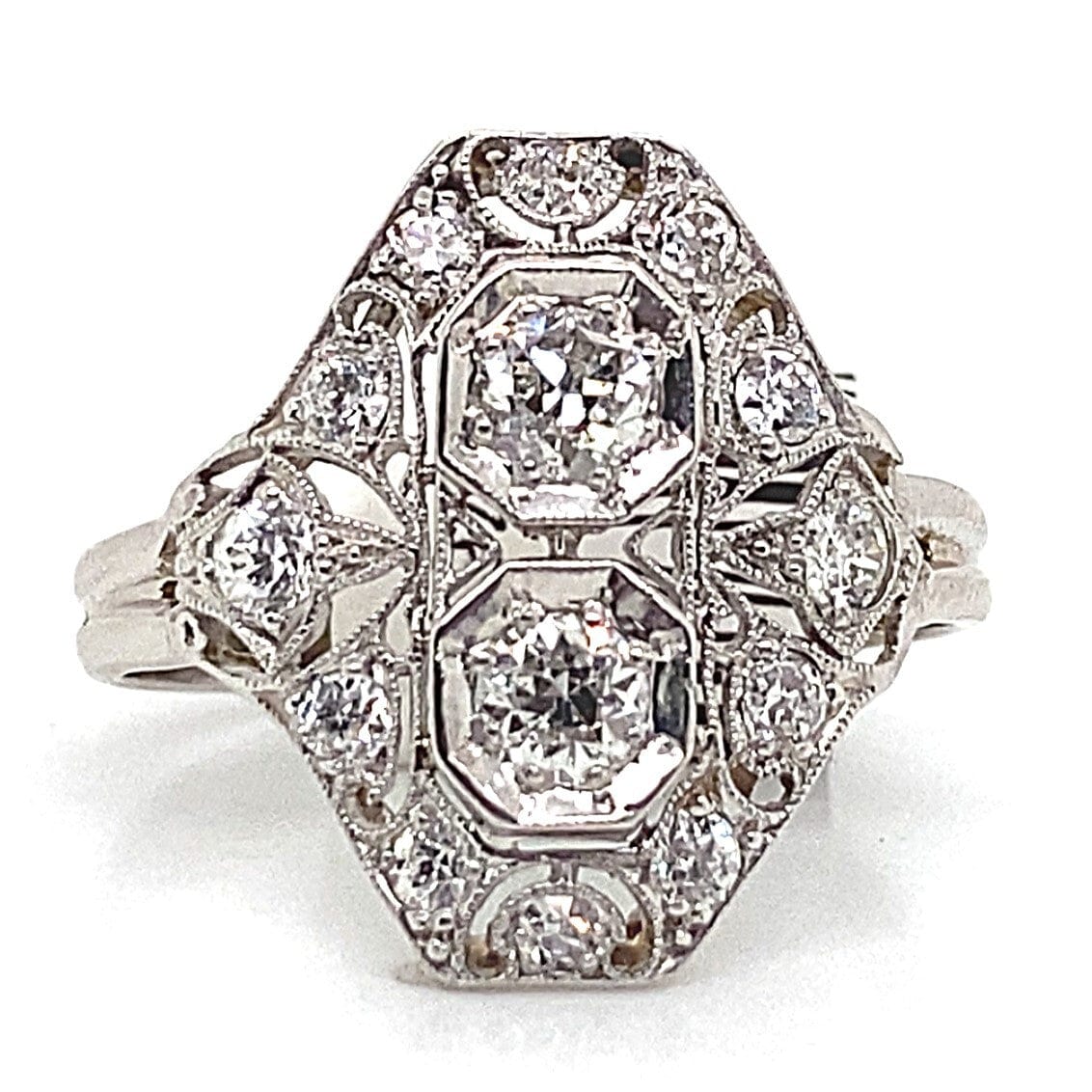 14K WHITE GOLD 1.20CT TW ROUND EUROPEAN CUT DIAMOND ANTIQUE RING