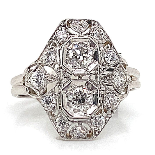 14K WHITE GOLD 1.20CT TW ROUND EUROPEAN CUT DIAMOND ANTIQUE RING