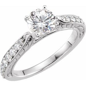 Rings 14K White 6.5 mm Round Sculptural Engagement Ring Mounting